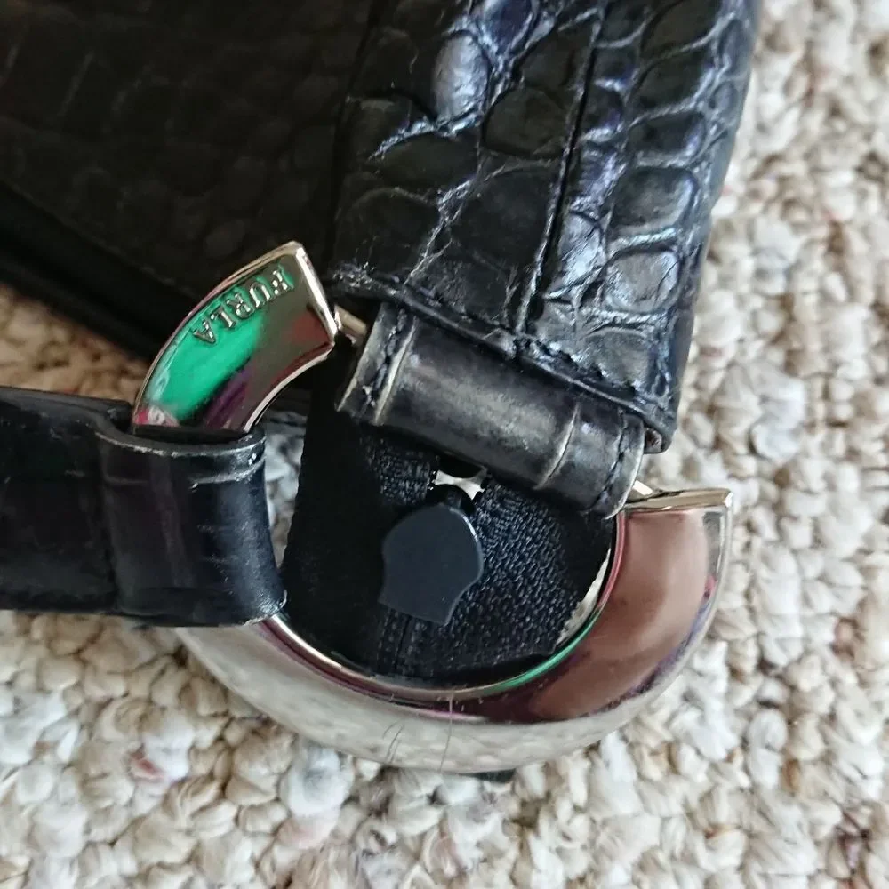 FURLA croc Embossed Leather Bag in black